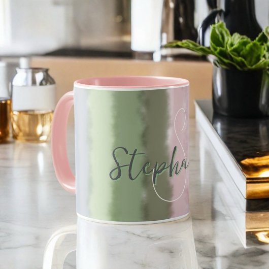 Mug Nom du monogramme script ombre vert poudre pourpre