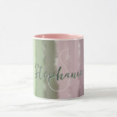Mug Nom du monogramme script ombre vert poudre pourpre (Centre)