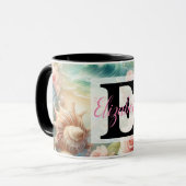 Mug Nom du monogramme sur l'aquarelle Fleurs coquillag (Devant gauche)