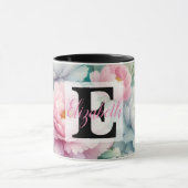 Mug Nom du monogramme sur l'aquarelle Fleurs en pastel (Centre)