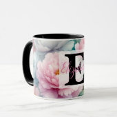 Mug Nom du monogramme sur l'aquarelle Fleurs en pastel (Devant gauche)