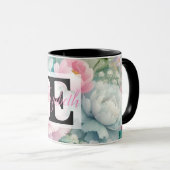 Mug Nom du monogramme sur l'aquarelle Fleurs en pastel (Devant droit)