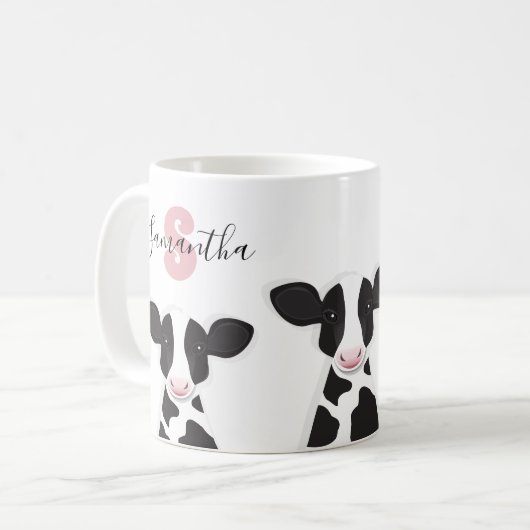 Mug Nom du monogramme Vache rose Noir Blanc (Devant gauche)