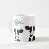 Mug Nom du monogramme Vache Turquoise Noir Blanc (Devant gauche)