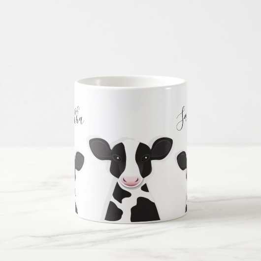 Mug Nom du monogramme Vache Turquoise Noir Blanc (Centre)