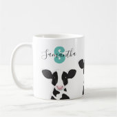Mug Nom du monogramme Vache Turquoise Noir Blanc (Gauche)