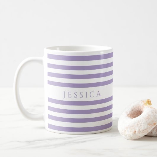 Mug Nom du Motif de bandes mou violet (Avec donut)