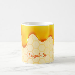 Mug Nom du motif de nid d'abeille à goutte de miel
