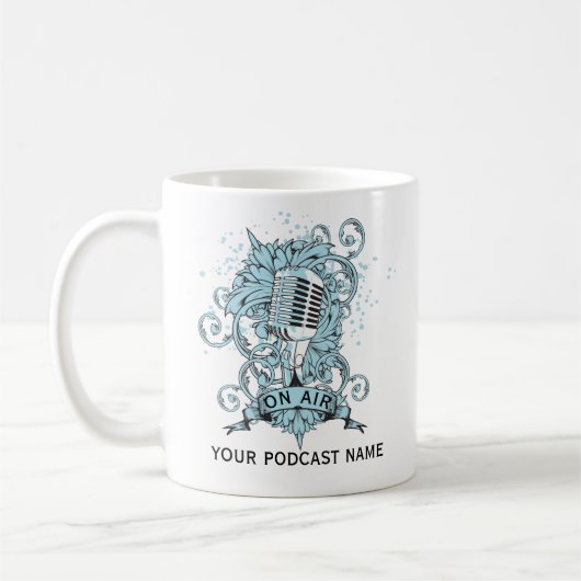 Mug Nom du podcast Microphone bleu (Gauche)
