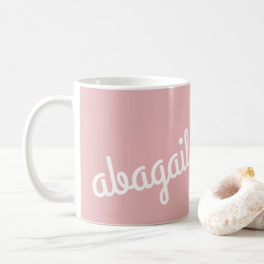 Mug Nom du script Cadeau personnalisé Pink White Coffe (Avec donut)