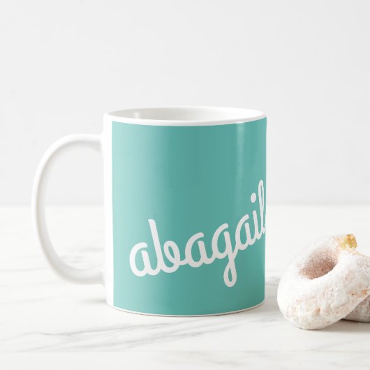 Mug Nom du script Cadeau personnalisé Turquoise Bleu B (Avec donut)