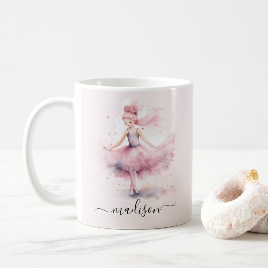 Mug Nom du script de la ballerine de Noël rose (Avec donut)