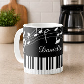 Mug Nom du script de notes de musique de piano Noir Bl