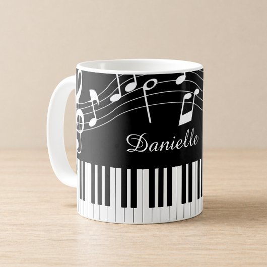 Mug Nom du script de notes de musique de piano Noir Bl