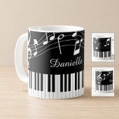 Mug Nom du script de notes de musique de piano Noir Bl