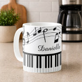 Mug Nom du script de notes de musique de piano Noir Bl
