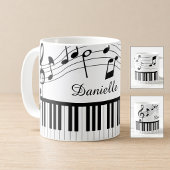 Mug Nom du script de notes de musique de piano Noir Bl