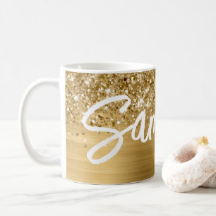Mug Nom du script de pinceau Glittery Gold Glam