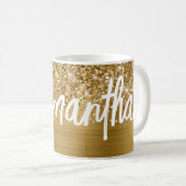 Mug Nom du script de pinceau Glittery Gold Glam (Devant droit)