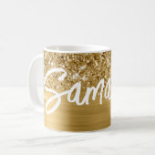 Mug Nom du script de pinceau Glittery Gold Glam (Devant gauche)