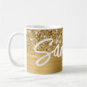 Mug Nom du script de pinceau Glittery Gold Glam (Gauche)