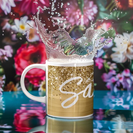 Mug Nom du script de pinceau Glittery Gold Glam