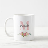Mug Nom du script du monogramme initial Aquarelle Fleu (Gauche)
