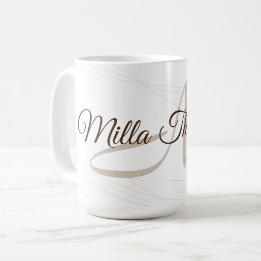 Mug Nom du script et initiale (monogramme) blanc 15 oz (Devant gauche)
