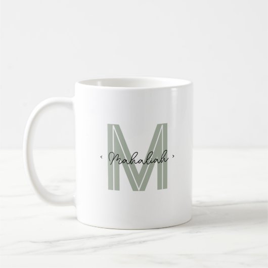 Mug Nom du script monographique personnalisé Sage vert (Gauche)