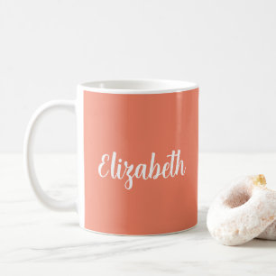 Mug Nom du script personnalisé Couleur orange Saumon é