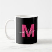 Mug Nom du script rose élégant Monogramme initial (Gauche)