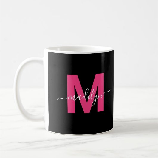 Mug Nom du script rose élégant Monogramme initial (Gauche)