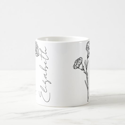 Mug Nom élégant de l'écriture Œillet Fleur de naissanc (Centre)