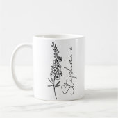Mug Nom élégant de script Delphinium Fleur de naissanc (Gauche)
