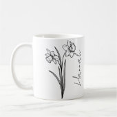Mug Nom élégant de script Fleur de naissance de mars J (Gauche)