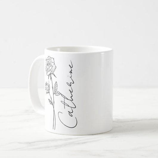 Mug Nom élégant de script Fleur de naissance du mois d (Devant gauche)