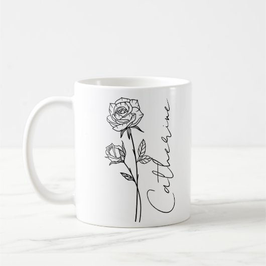 Mug Nom élégant de script Fleur de naissance du mois d (Gauche)