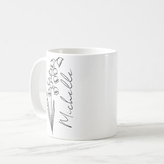 Mug Nom élégant de script Fleur du mois de naissance d (Devant gauche)