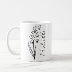 Mug Nom élégant de script Fleur du mois de naissance d