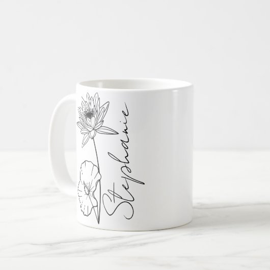 Mug Nom élégant de script Lotus Fleur du mois de naiss (Devant gauche)