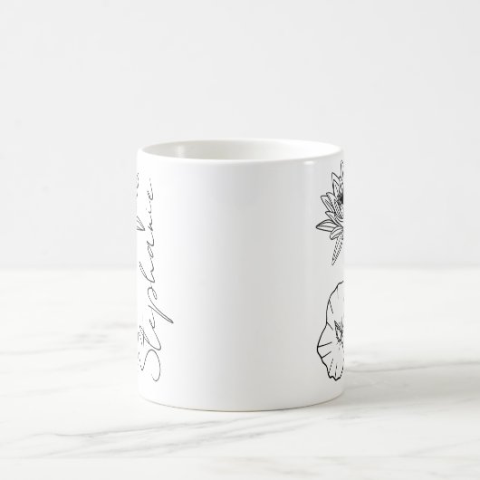 Mug Nom élégant de script Lotus Fleur du mois de naiss (Centre)