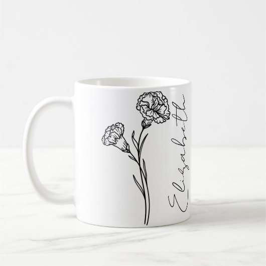 Mug Nom élégant de script Œillet Fleur de naissance de (Gauche)