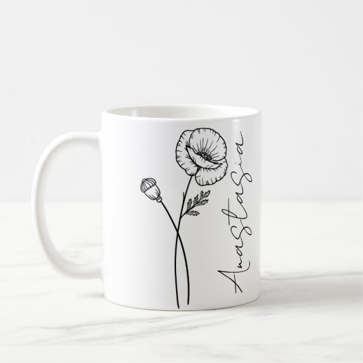 Mug Nom élégant de script Poppy Fleur de naissance d'a (Gauche)
