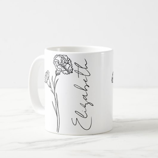 Mug Nom élégant écriture Œillet Fleur de naissance de  (Devant gauche)