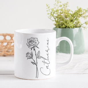 Mug Nom élégant en écriture manuscrite Fleur de naissa