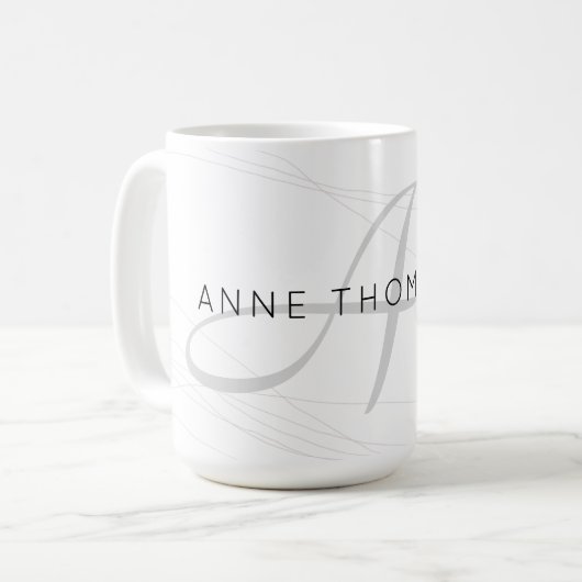 Mug nom élégant et initiale (monogramme) blanc 15 oz (Devant gauche)