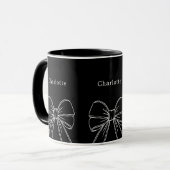 Mug Nom élégant noir blanc avec ruban (Devant gauche)