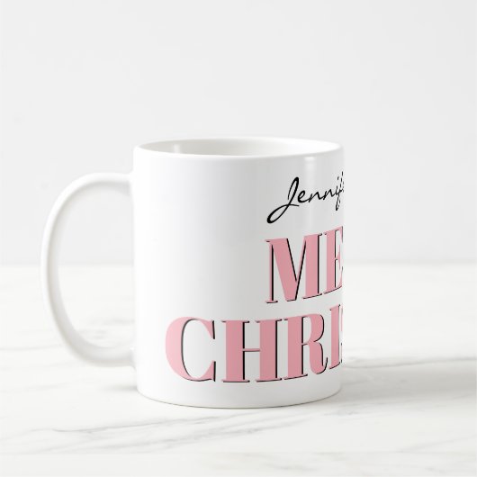 Mug Nom, élégant rose joyeux Noël classique (Gauche)