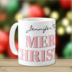 Mug Nom, élégant rose joyeux Noël classique
