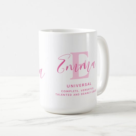 Mug Nom Emma signification et texte rose monogramme (Devant droit)